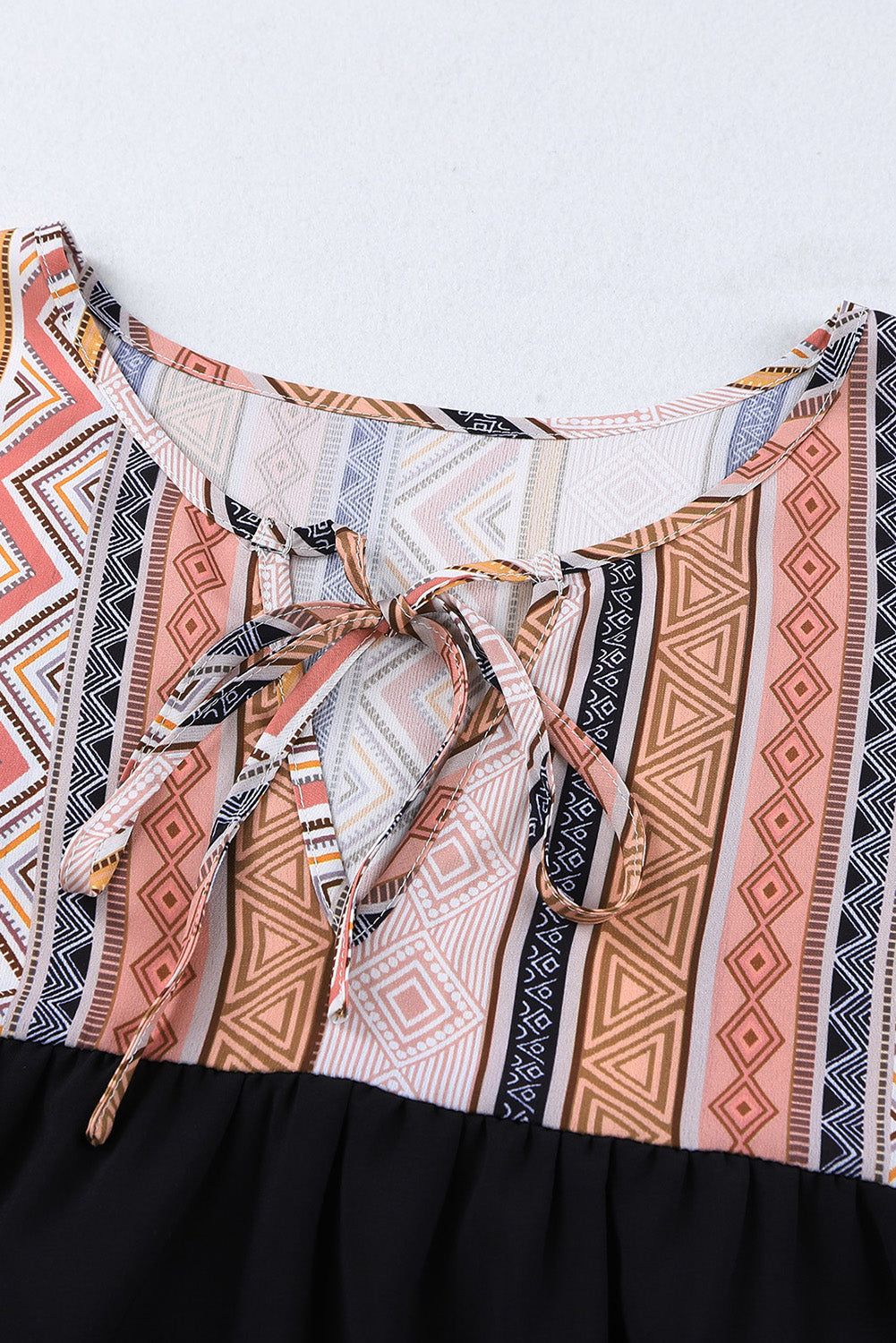 Geometric Print Color Block Tied Babydoll Blouse - By Baano