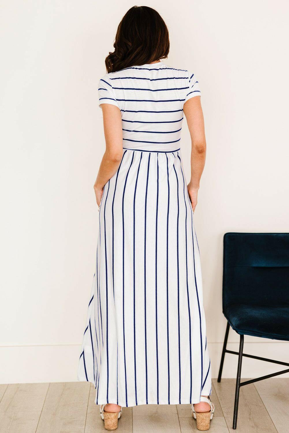 Striped Short Sleeve Crewneck Maxi Dress - By Baano