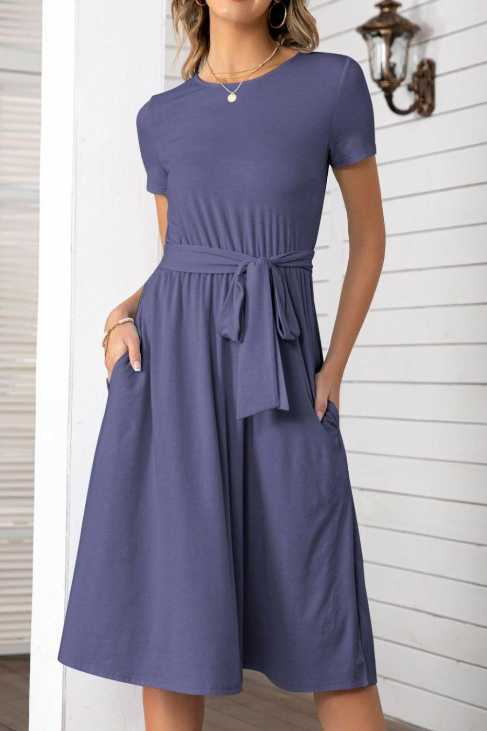 Belted Tee Dress With Pockets.