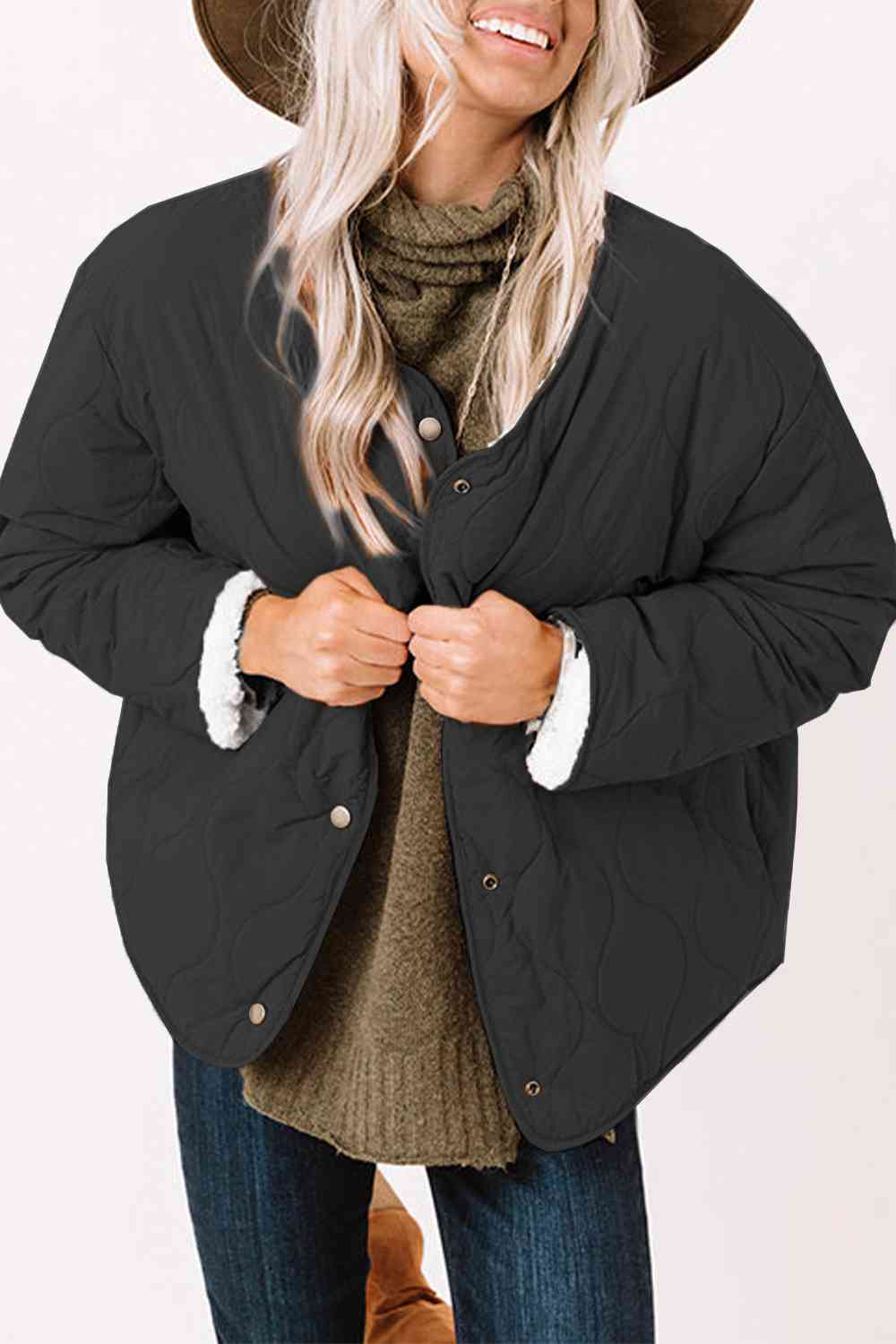 Long Sleeve Button Front Winter Coat - By Baano