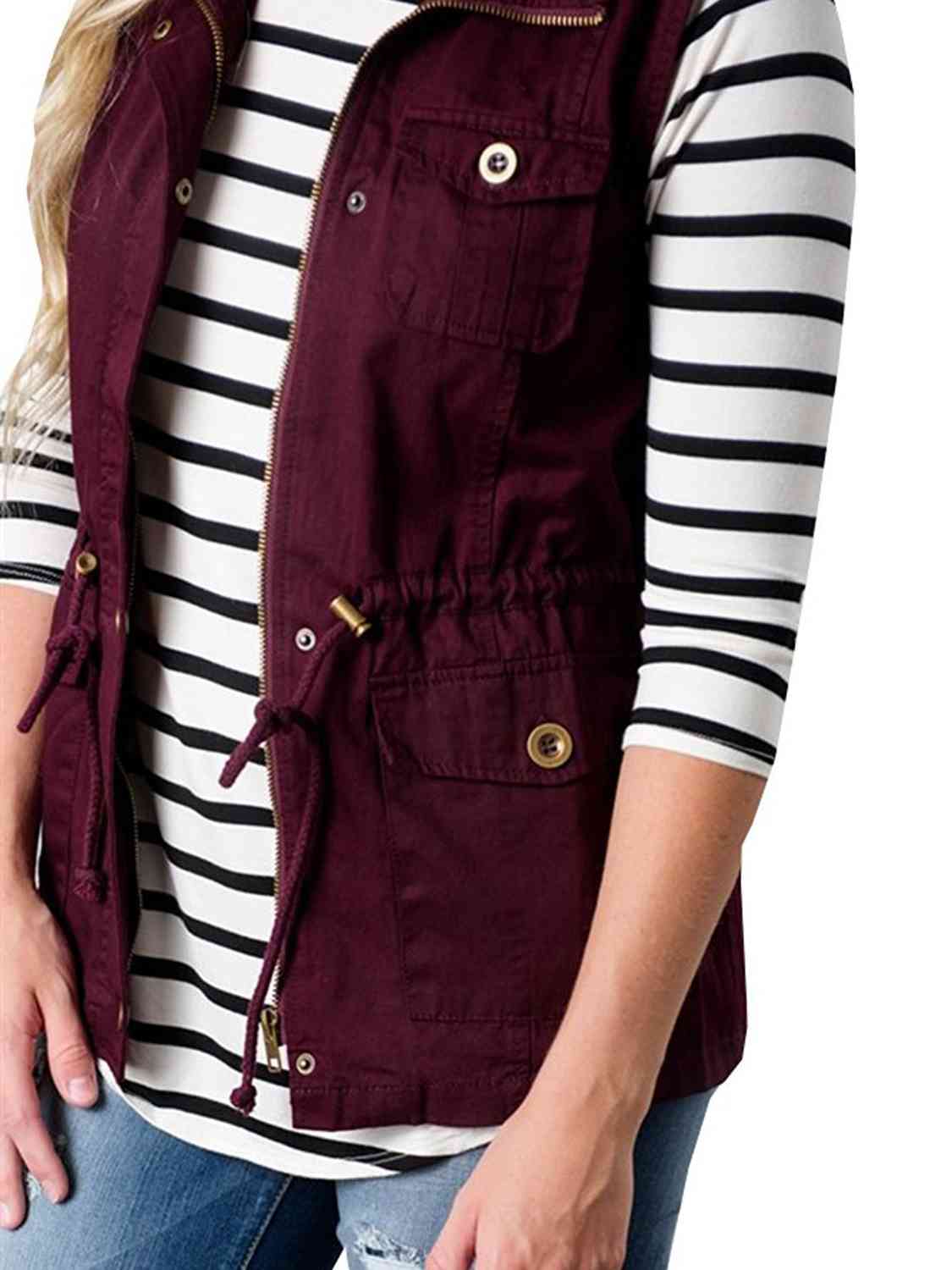 Drawstring Waist Vest with Pockets - By Baano