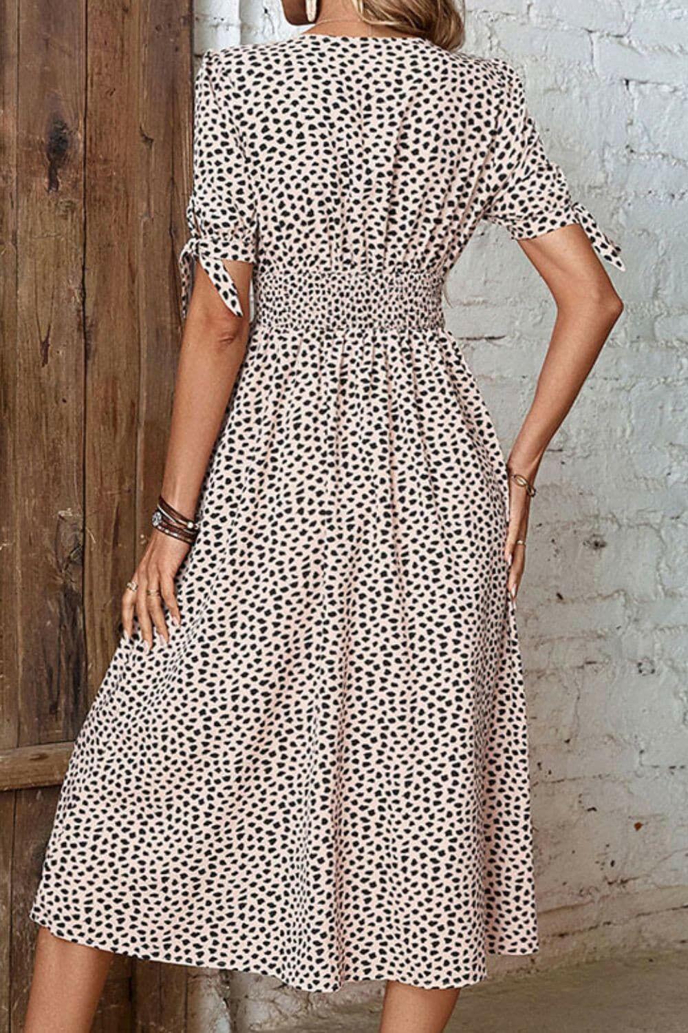 Animal Print Button Front V-Neck Tied Dress.