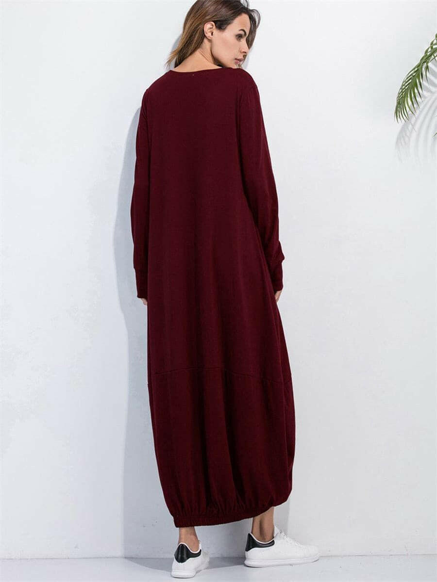 Full Size Round Neck Long Sleeve Sweatshirt Dress - By Baano