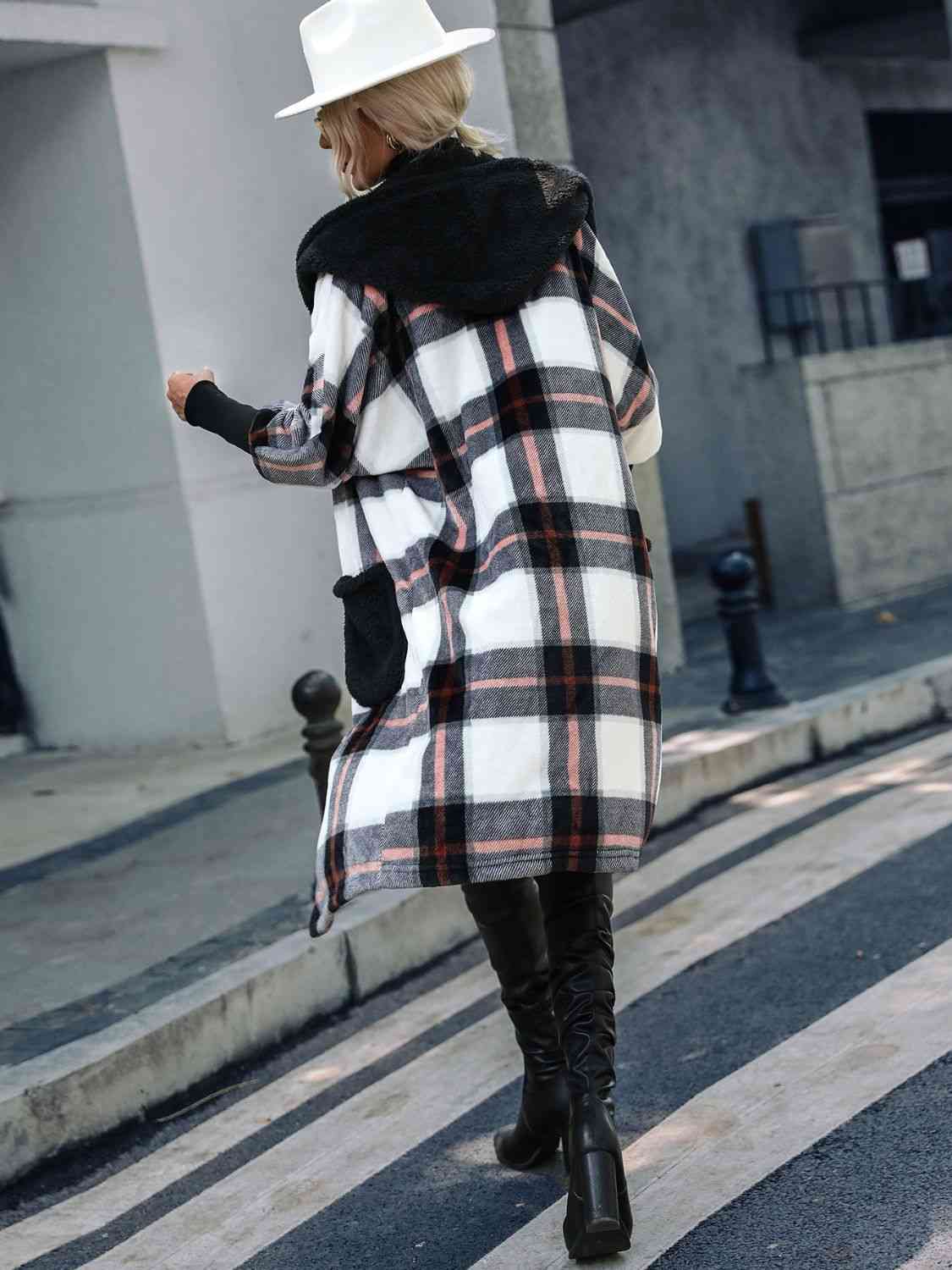 Plaid Button Down Hooded Jacket - By Baano