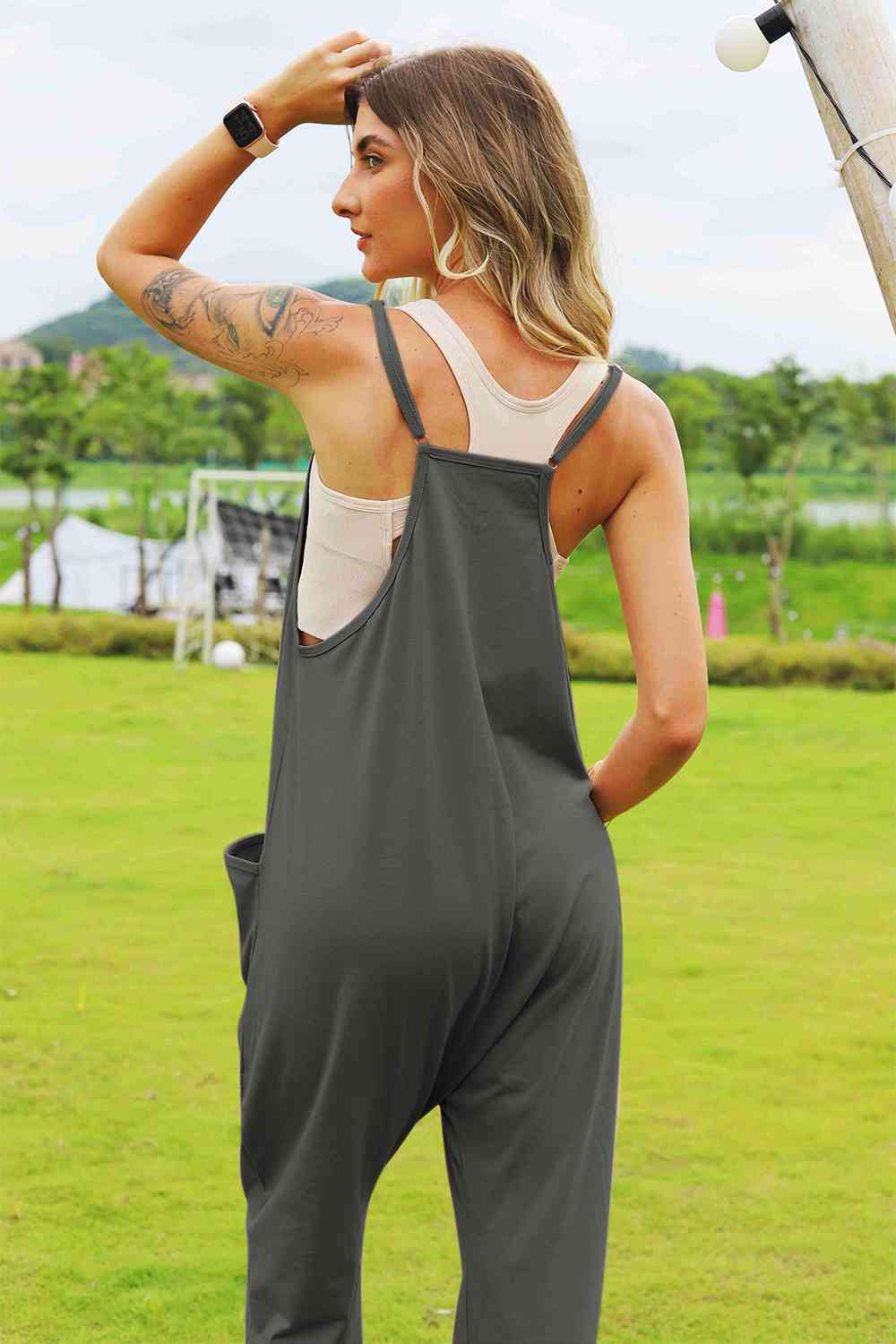 Double Take Full Size Sleeveless V-Neck Pocketed Jumpsuit - By Baano
