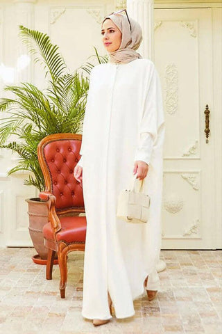 Crepe Open Abaya with Butterfly Sleeves in Ten Colors One Size Fits All White