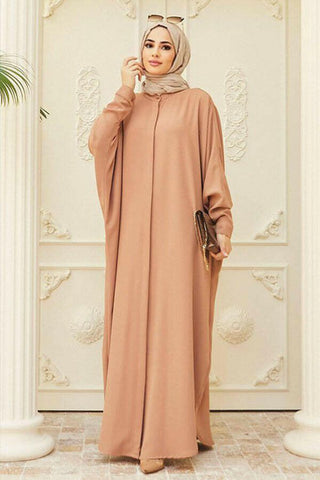 Crepe Open Abaya with Butterfly Sleeves in Ten Colors One Size Fits All Beige