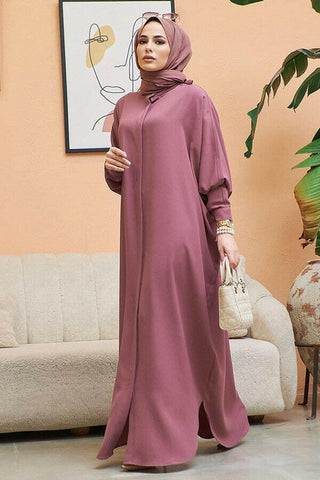 Crepe Open Abaya with Butterfly Sleeves in Ten Colors One Size Fits All Dusky Purple