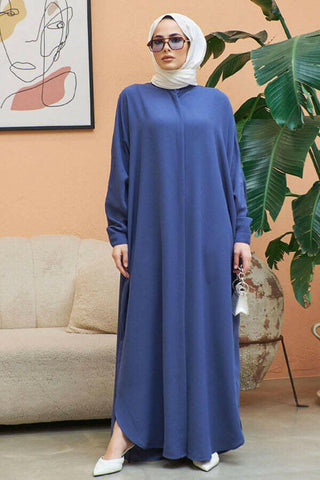 Crepe Open Abaya with Butterfly Sleeves in Ten Colors One Size Fits All Nile Blue