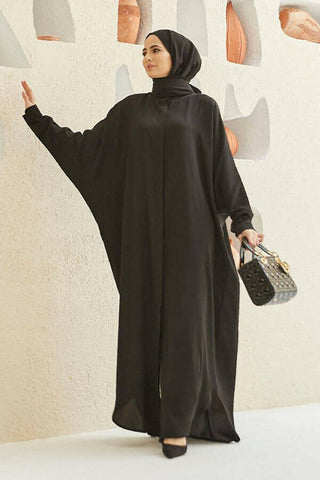 Crepe Open Abaya with Butterfly Sleeves in Ten Colors One Size Fits All Black