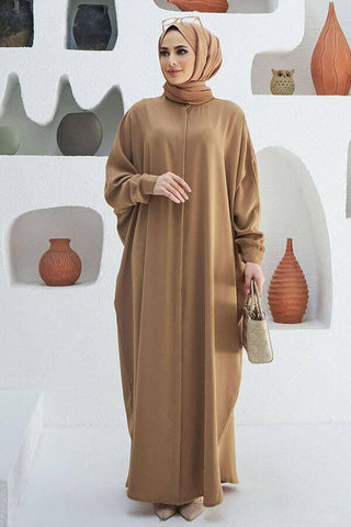 Crepe Open Abaya with Butterfly Sleeves in Ten Colors One Size Fits All British Beige