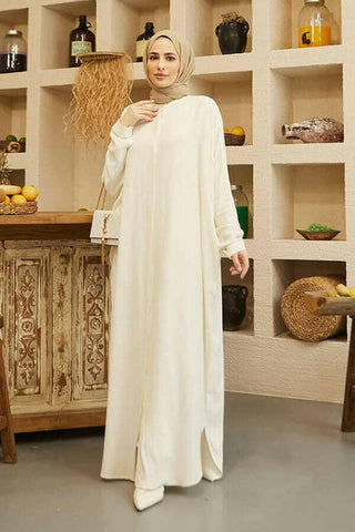 Crepe Open Abaya with Butterfly Sleeves in Ten Colors One Size Fits All Cream