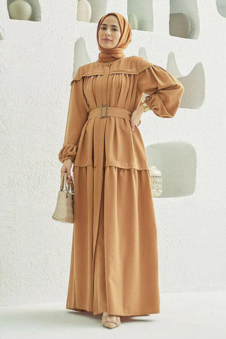 Carla Pleated Belted Modest Maxi Dress - By Baano