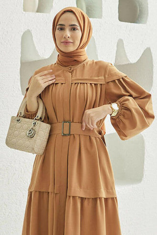 Carla Pleated Belted Modest Maxi Dress - By Baano