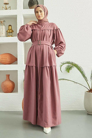 Carla Pleated Belted Modest Maxi Dress - By Baano