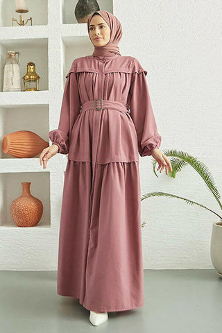 Carla Pleated Belted Modest Maxi Dress - By Baano