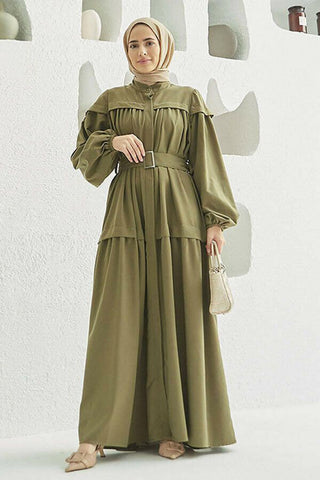 Carla Pleated Belted Modest Maxi Dress - By Baano