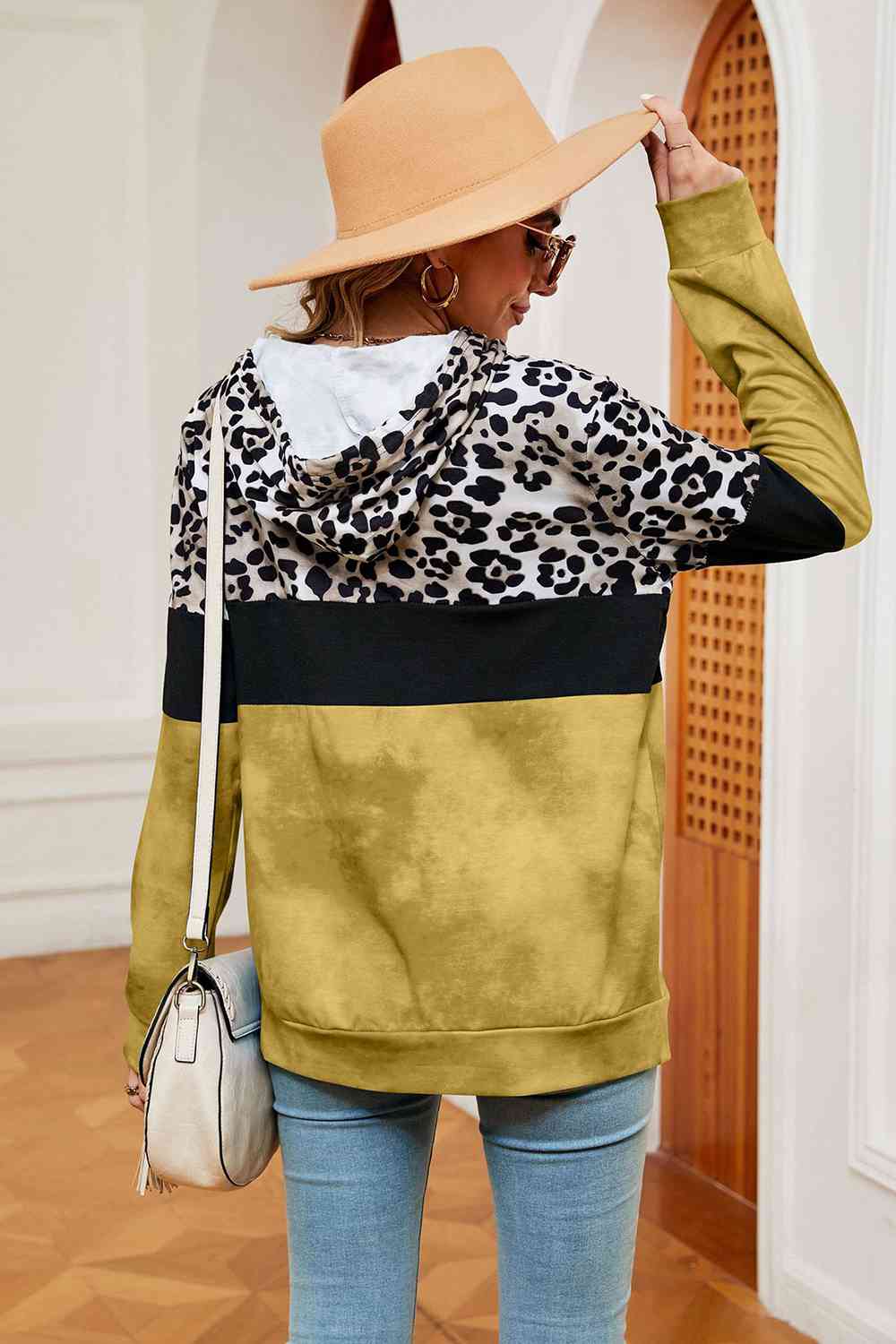 Leopard Drawstring Hoodie with Pocket - By Baano