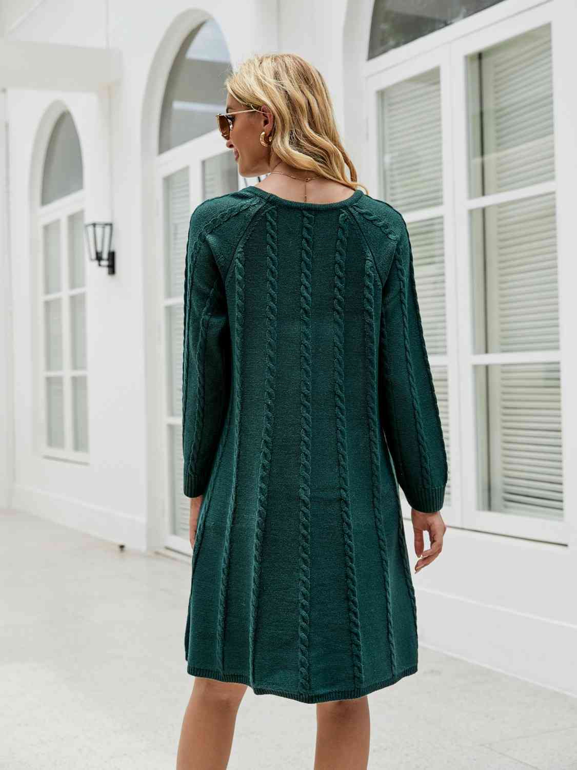 Cable-Knit Long Sleeve Sweater Dress - By Baano