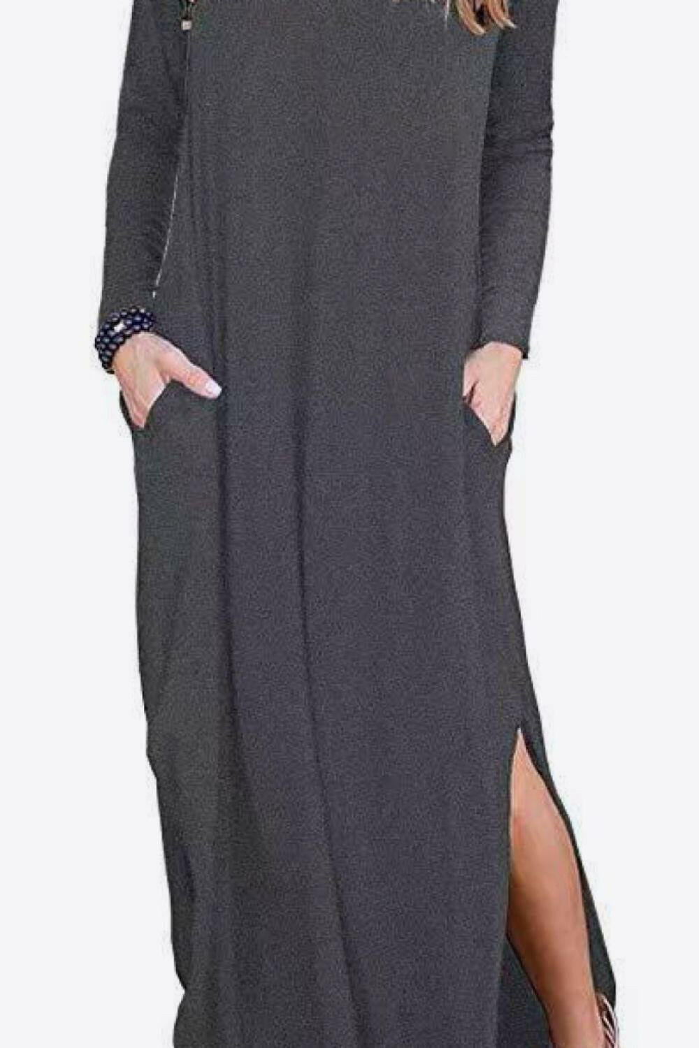 Split Long Sleeve V-Neck Maxi Dress.