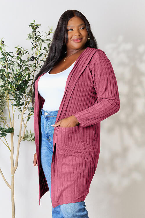 Basic Bae Full Size Ribbed Open Front Long Sleeve Cardigan - By Baano