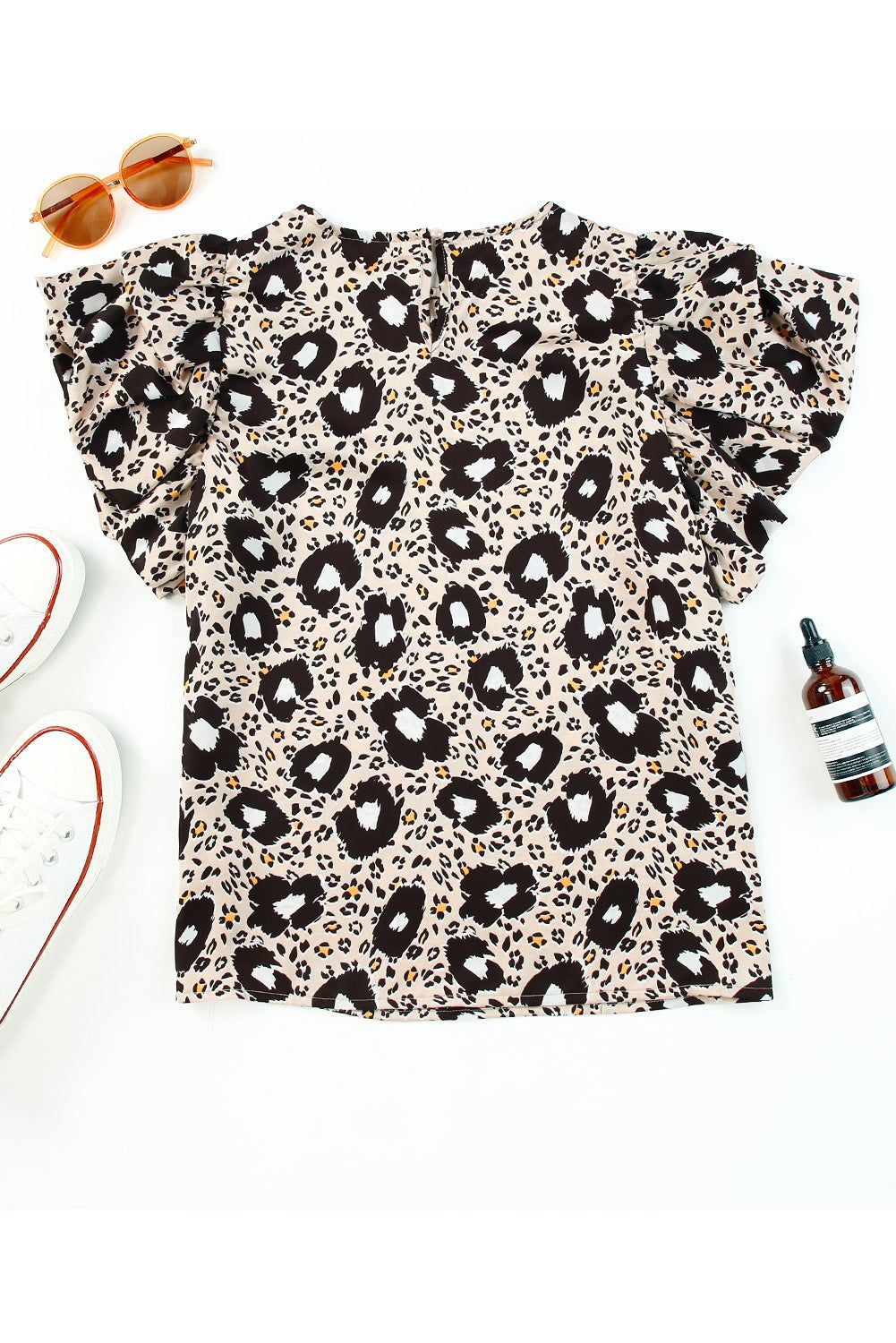 Animal Print Puff Sleeve Round Neck Blouse - By Baano