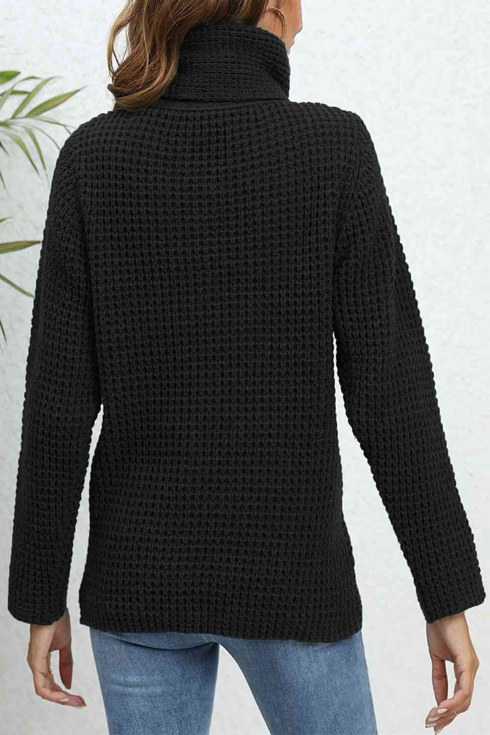 Buttoned Turtleneck Long Sleeve Sweater - By Baano