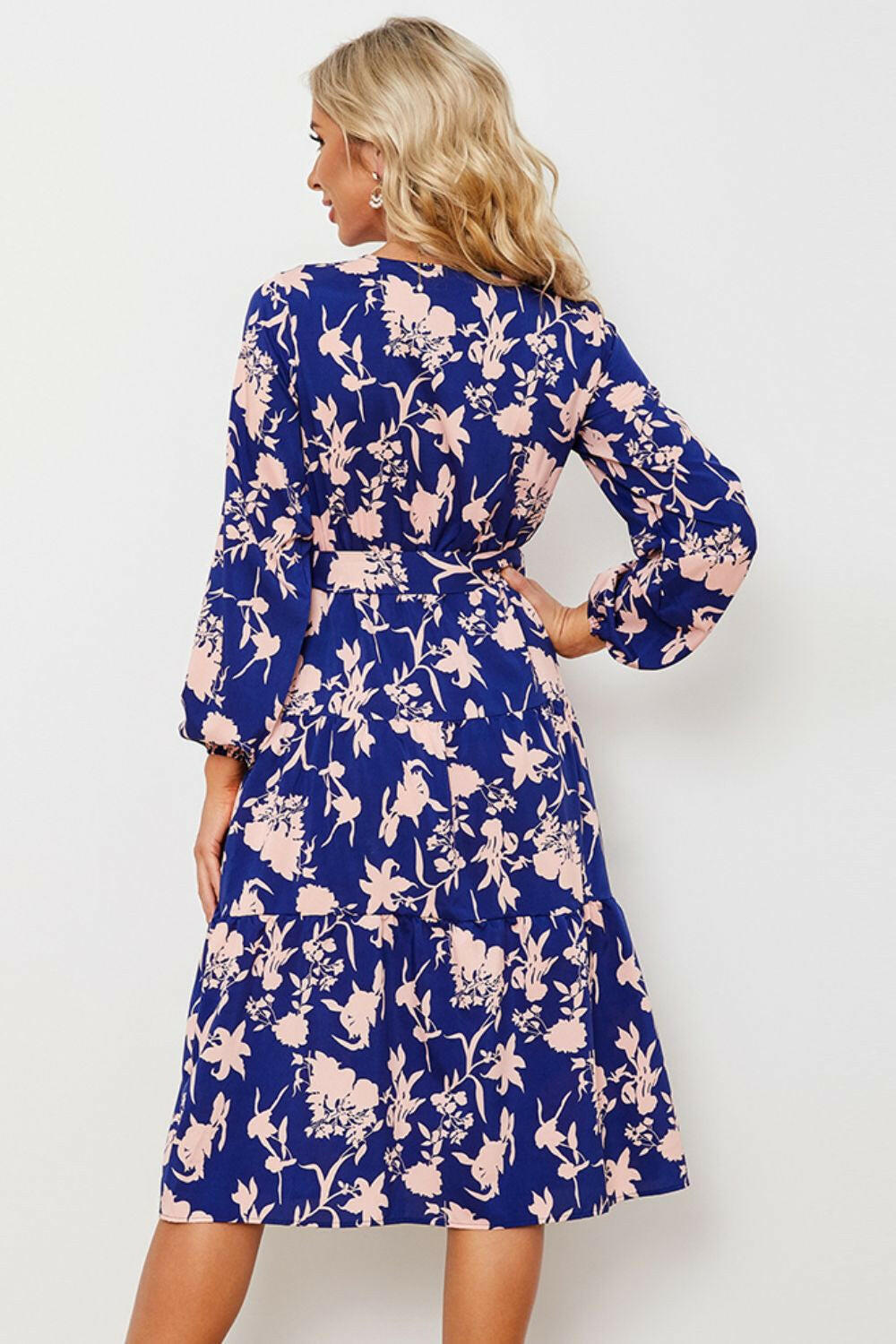 Floral Belted Tiered Midi Dress - By Baano