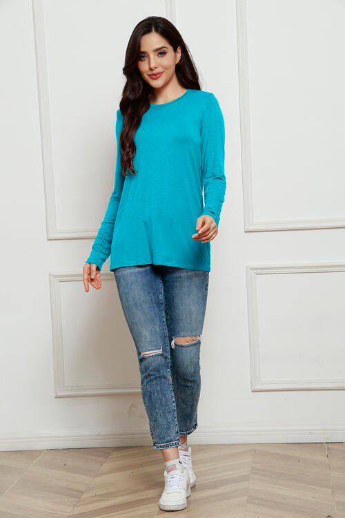 Basic Bae Full Size Round Neck Long Sleeve Top - By Baano