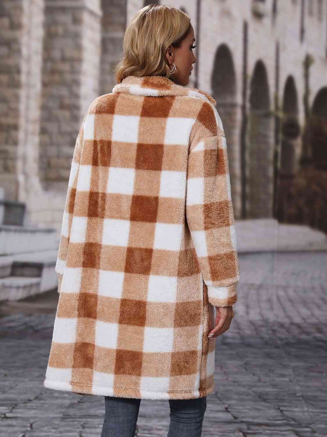Plaid Collared Neck Button Down Coat - By Baano