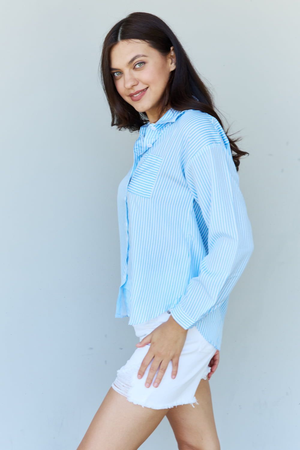 Doublju She Means Business Striped Button Down Shirt Top - By Baano