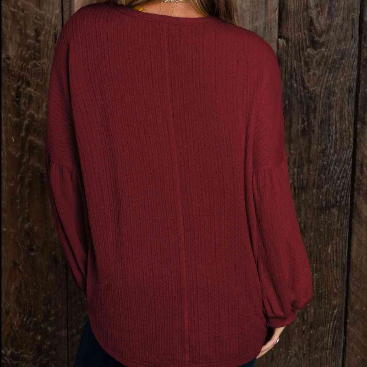 Round Neck Long Sleeve Ruched Blouse - By Baano