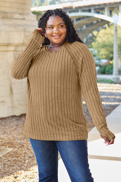 Basic Bae Full Size Ribbed Round Neck Long Sleeve Knit Top - By Baano