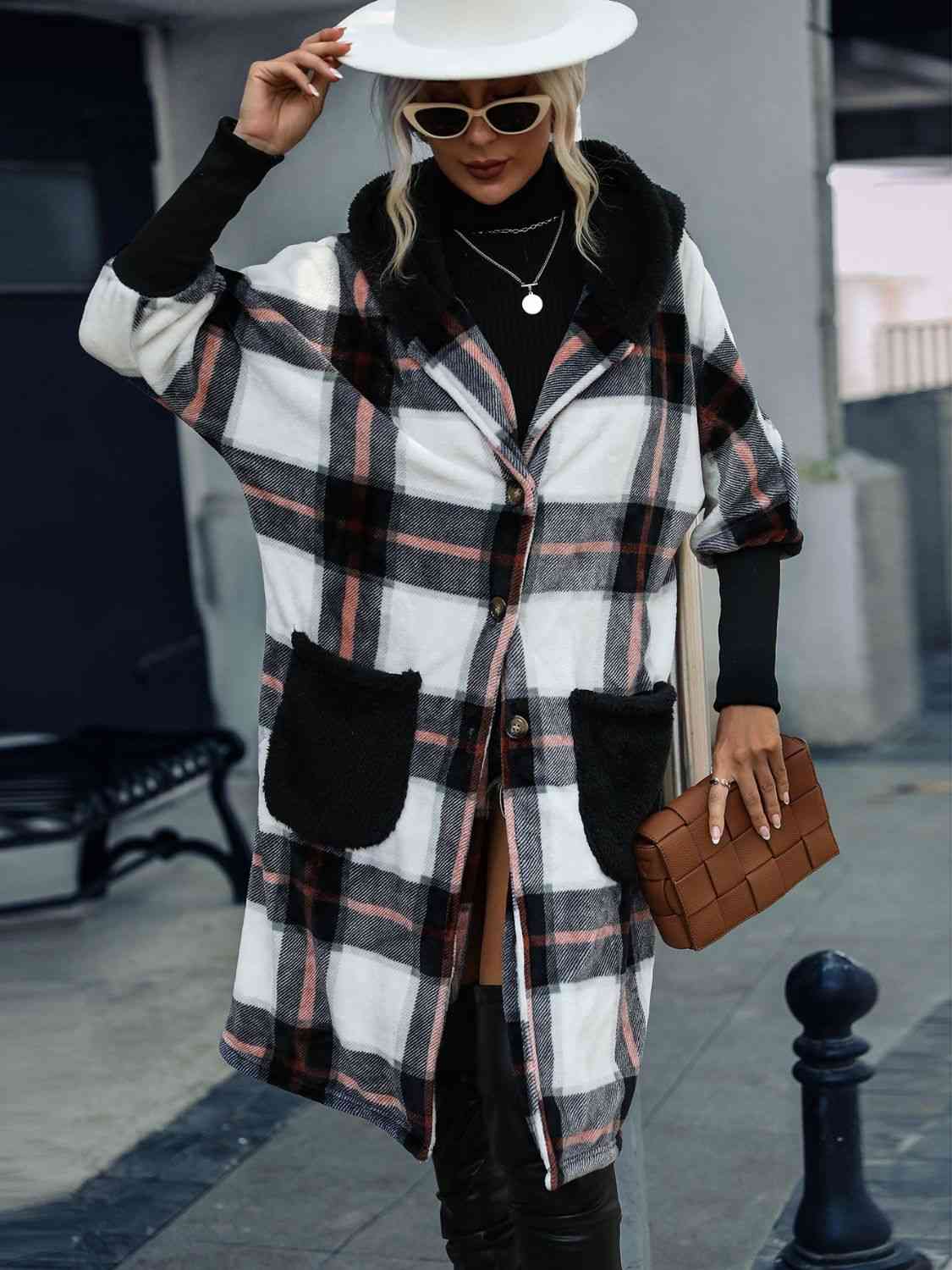 Plaid Button Down Hooded Jacket - By Baano