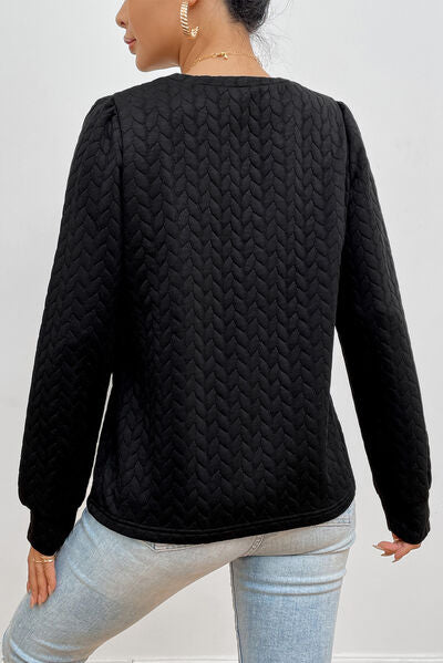 Texture Round Neck Long Sleeve Sweatshirt