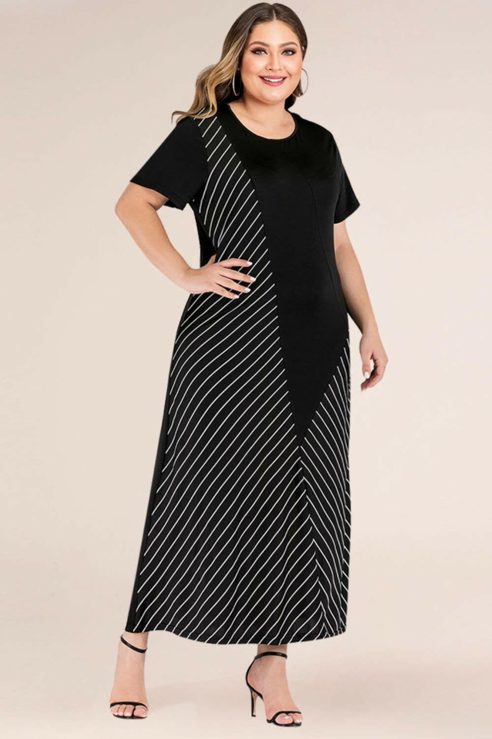 Plus Size Striped Color Block Tee Dress - By Baano
