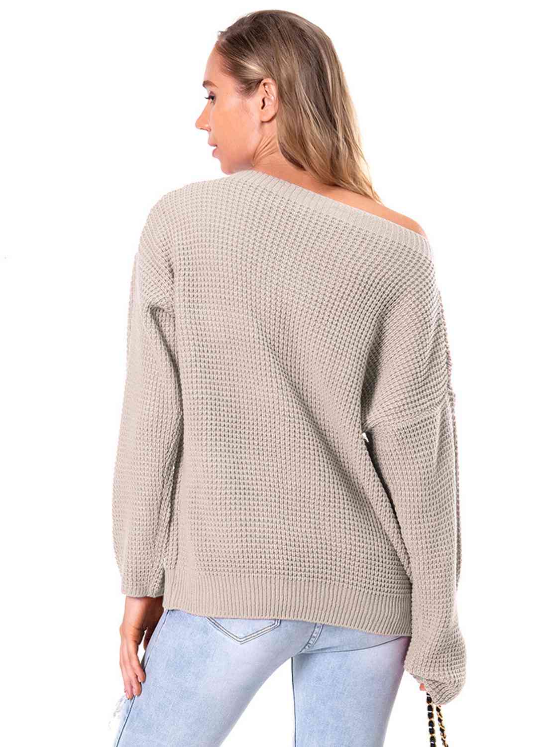 Boat Neck Drop Shoulder Long Sleeve Sweater - By Baano