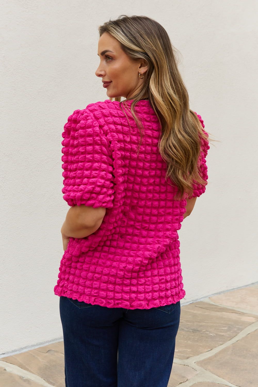 And The Why Full Size Bubble textured Puff Sleeve Top.