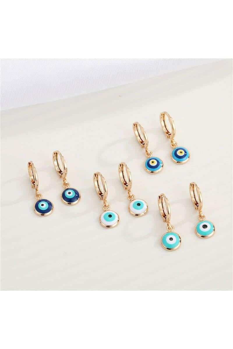 Turkish Evil Eye Small Hoop Earrings For Women - Vintage Colorful Round Eye - Circle Ear Stud Female Jewelry.