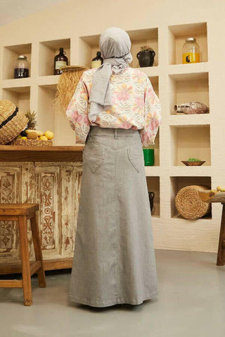 Long Denim Skirt in Gray - By Baano