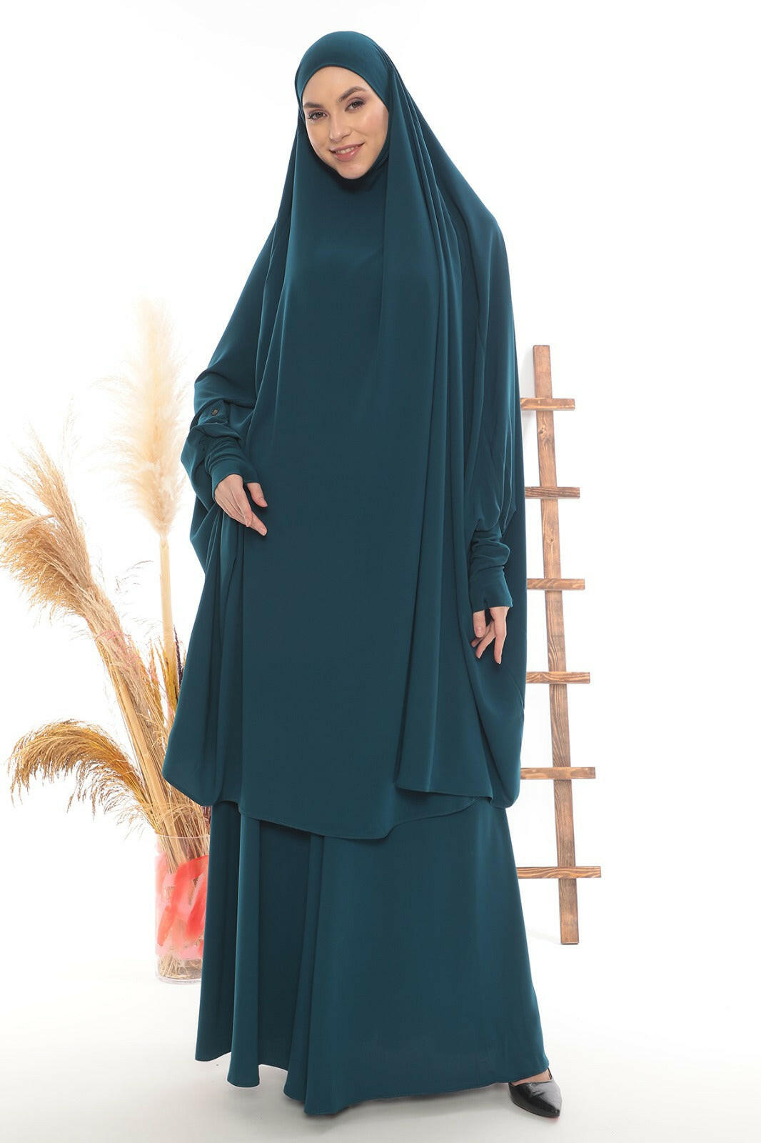 Luxury Two Piece Khimar  |  2 Piece Abaya | Dress Modest Wear Khimar By Baano 1 Mallard Blue 