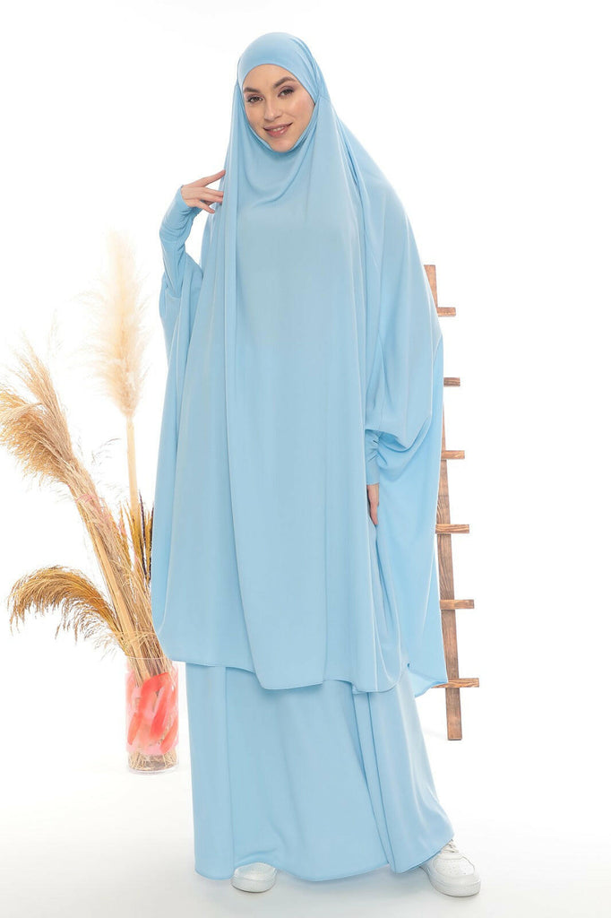 Luxury Two Piece Khimar  |  2 Piece Abaya | Dress Modest Wear Khimar By Baano 1 Picton Blue 
