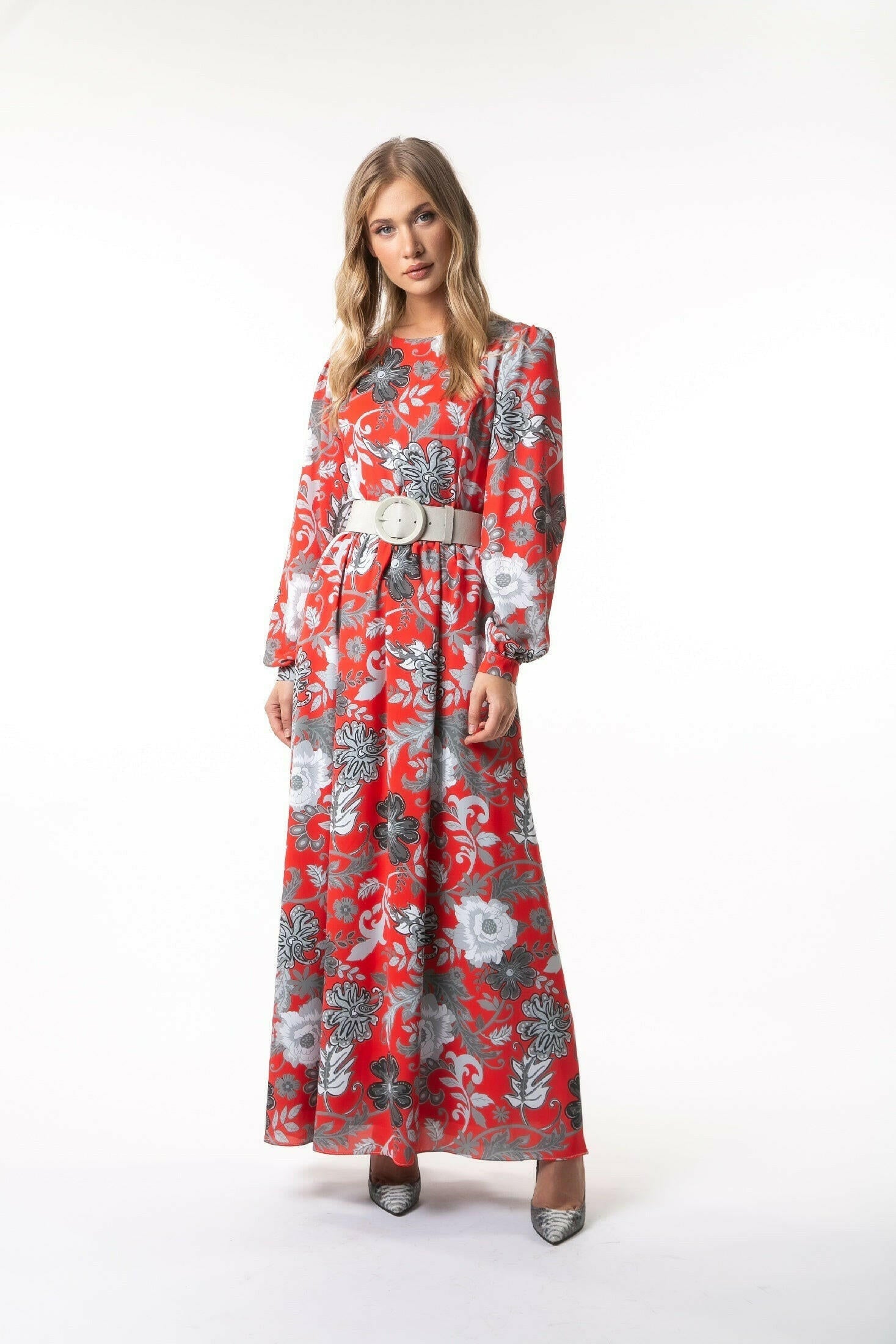 Kelly Floral Long Maxi Dress with Long Sleeves - By Baano