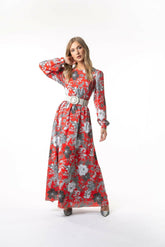 Kelly Floral Long Maxi Dress with Long Sleeves.