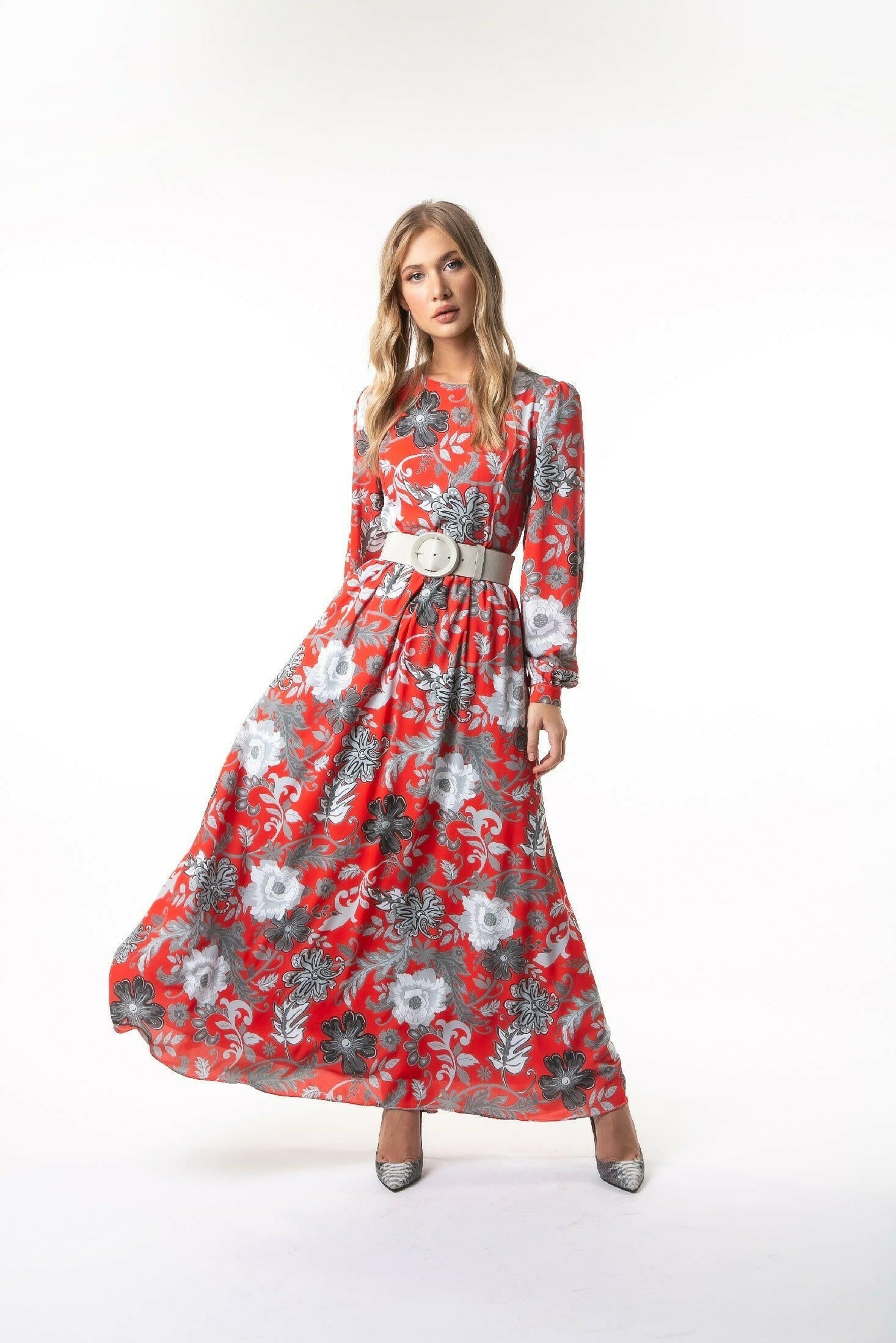 Kelly Floral Long Maxi Dress with Long Sleeves - By Baano