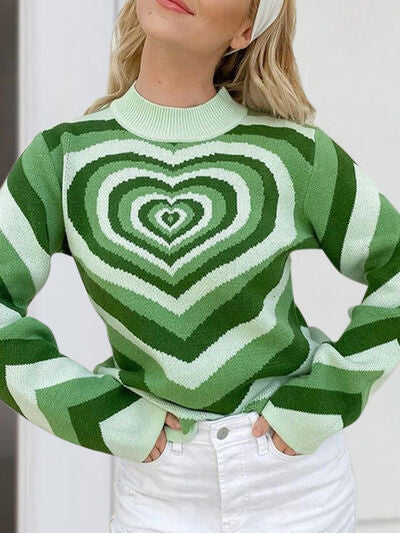 Heart Mock Neck Long Sleeve Sweater
