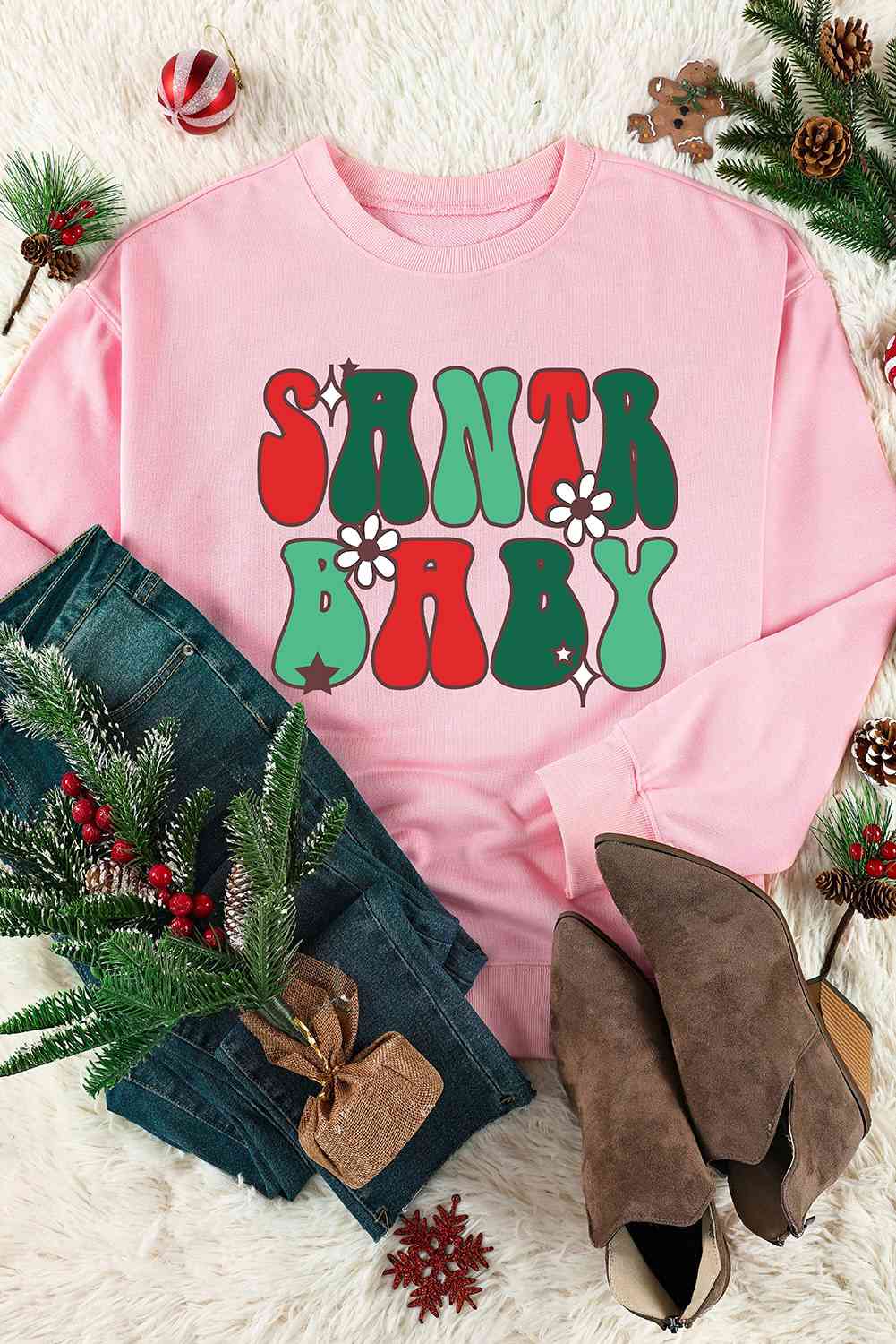 SANTA BABY Graphic Round Neck Sweatshirt - By Baano