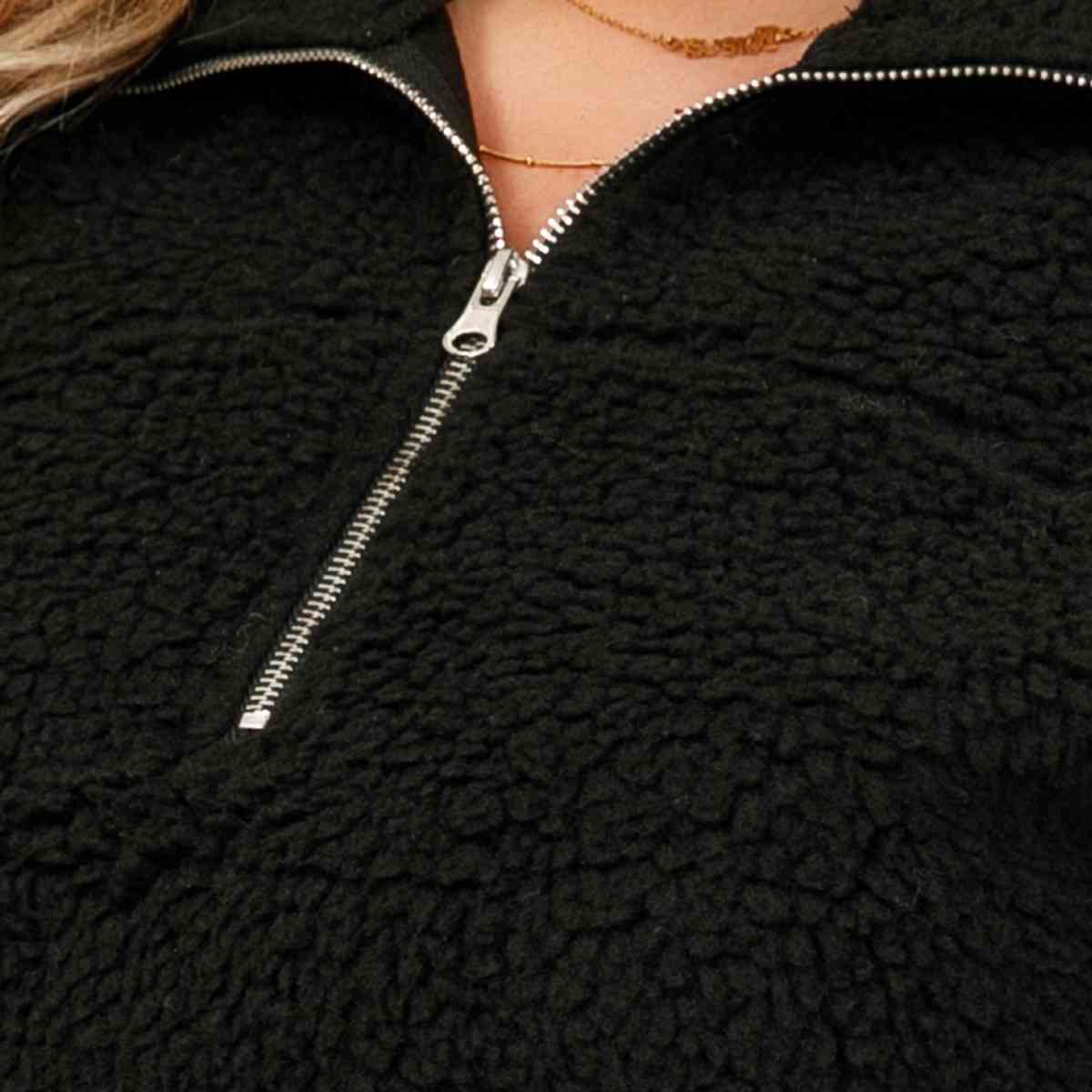Plus Size Collared Neck Half Zip Sweatshirt - By Baano