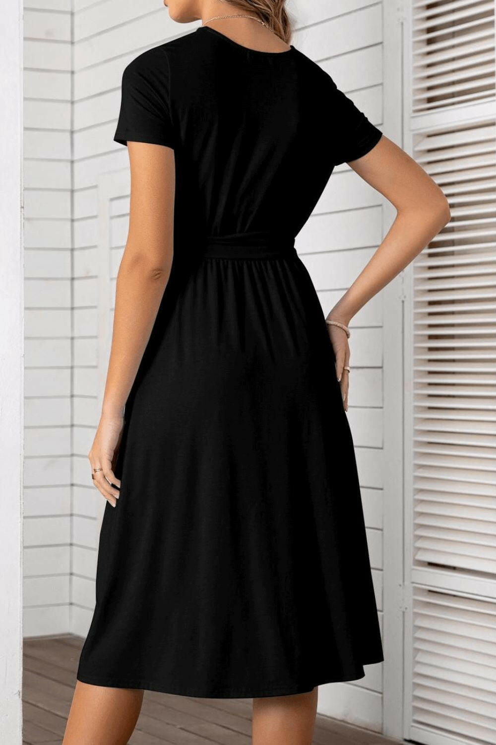 Belted Tee Dress With Pockets - By Baano
