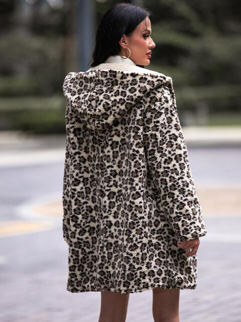Leopard Print Hooded Teddy Coat - By Baano